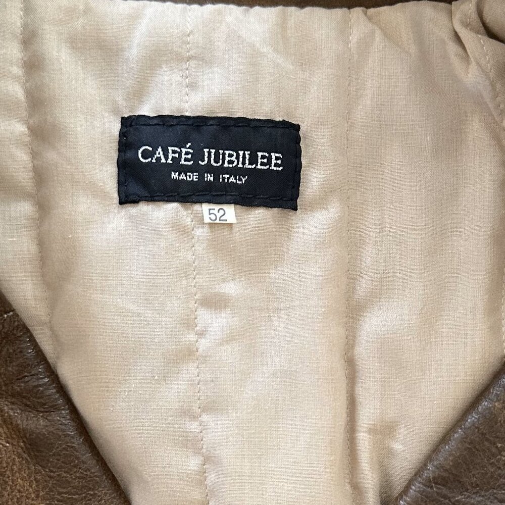 CAFE JUBILEE | Men's Distressed Brown Leather Jacket Sz Large - Picture 7 of 7